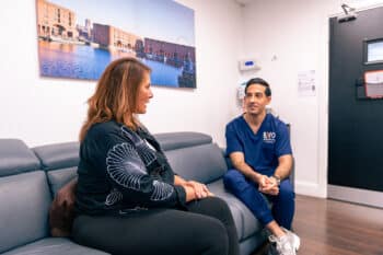Patient discussing options with a clinican