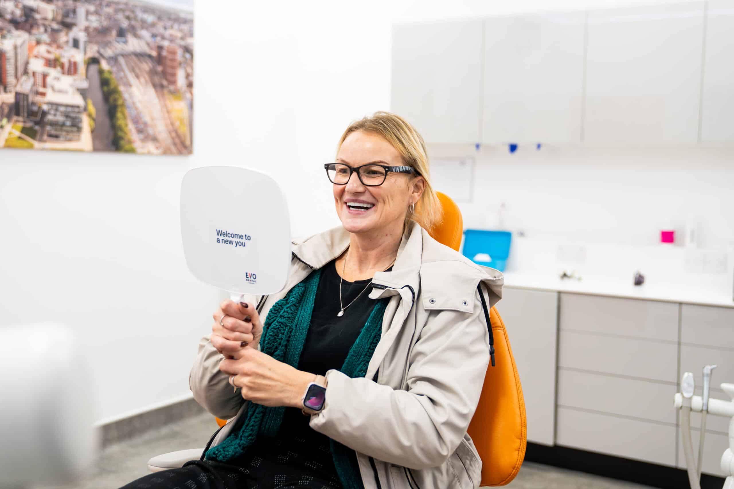 EvoDental patient seeing their implants for the first.
